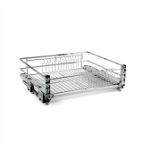 Корзина сушка в НИЖНЮЮ базу 600мм (ДОВОДЧИК СКРЫТЫЙ) с поддоном выдвижная (посудосушитель, KRS06, плоский пруток)