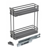 Корзина ПРЕМИУМ в базу 200 с доводчиком ГРАФИТ (боковое крепление, бутылочница, 475*145*486, плоский пруток)