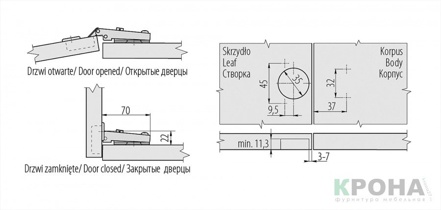 Петля с обратной пружиной для TIP-ON PUSH пушопен (чертеж, инструкция)